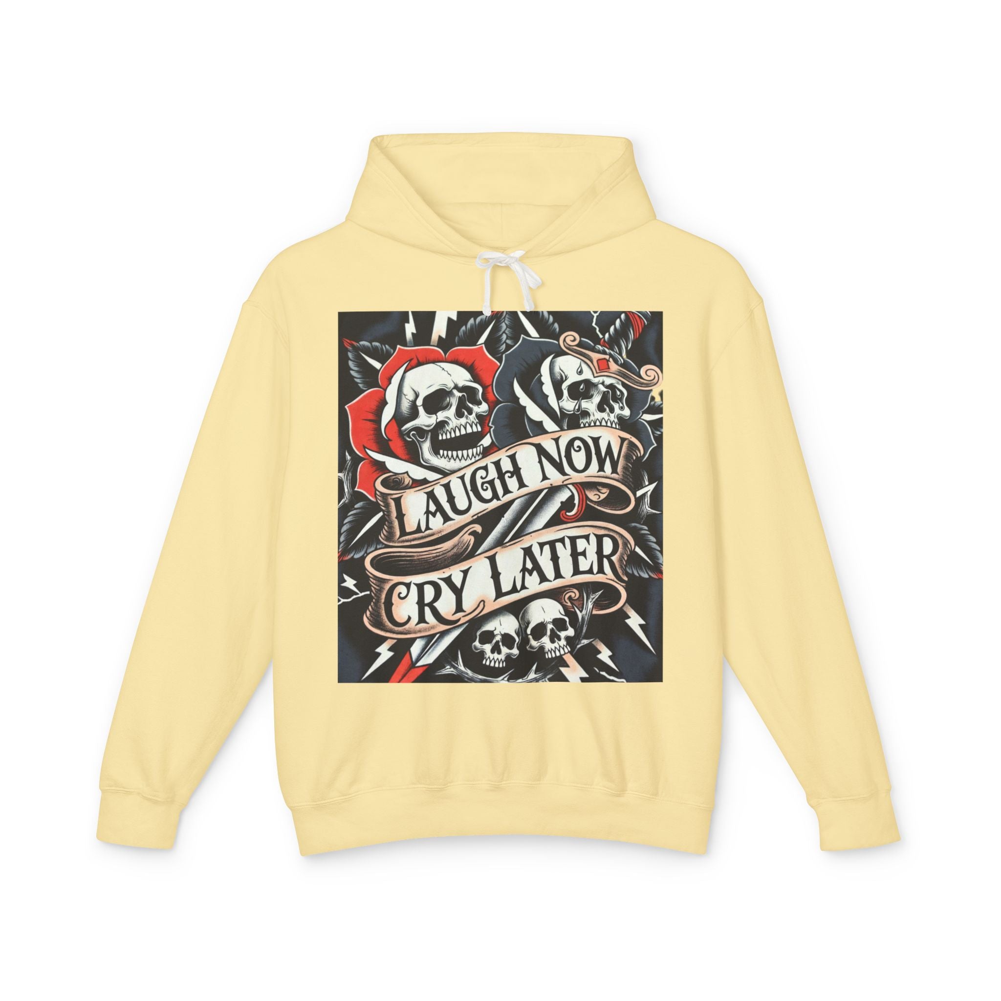 Laugh Now Cry Later Skull Hoodie — Vintage Rose Graphic