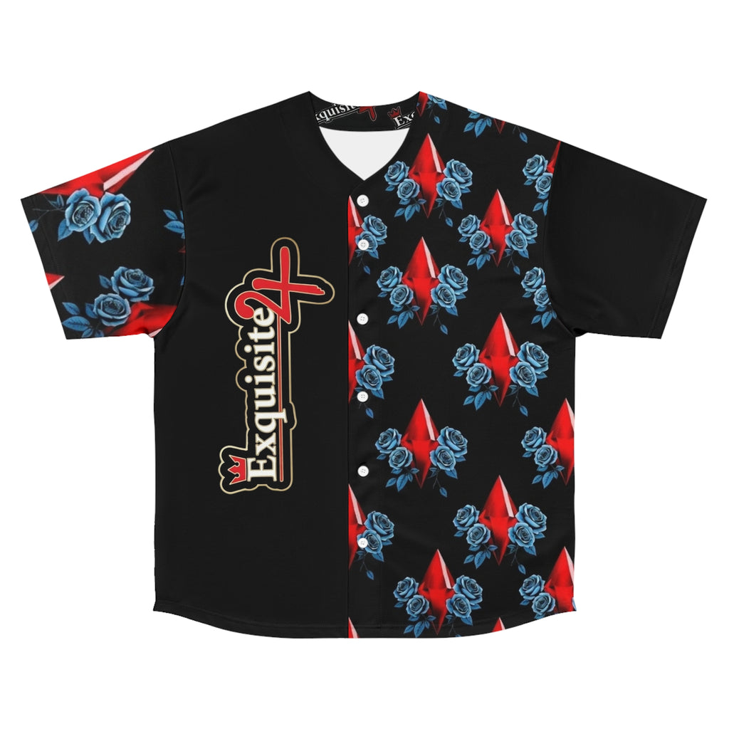 Baseball Jersey - Exquisite Red Diamond & Blue Roses Graphic