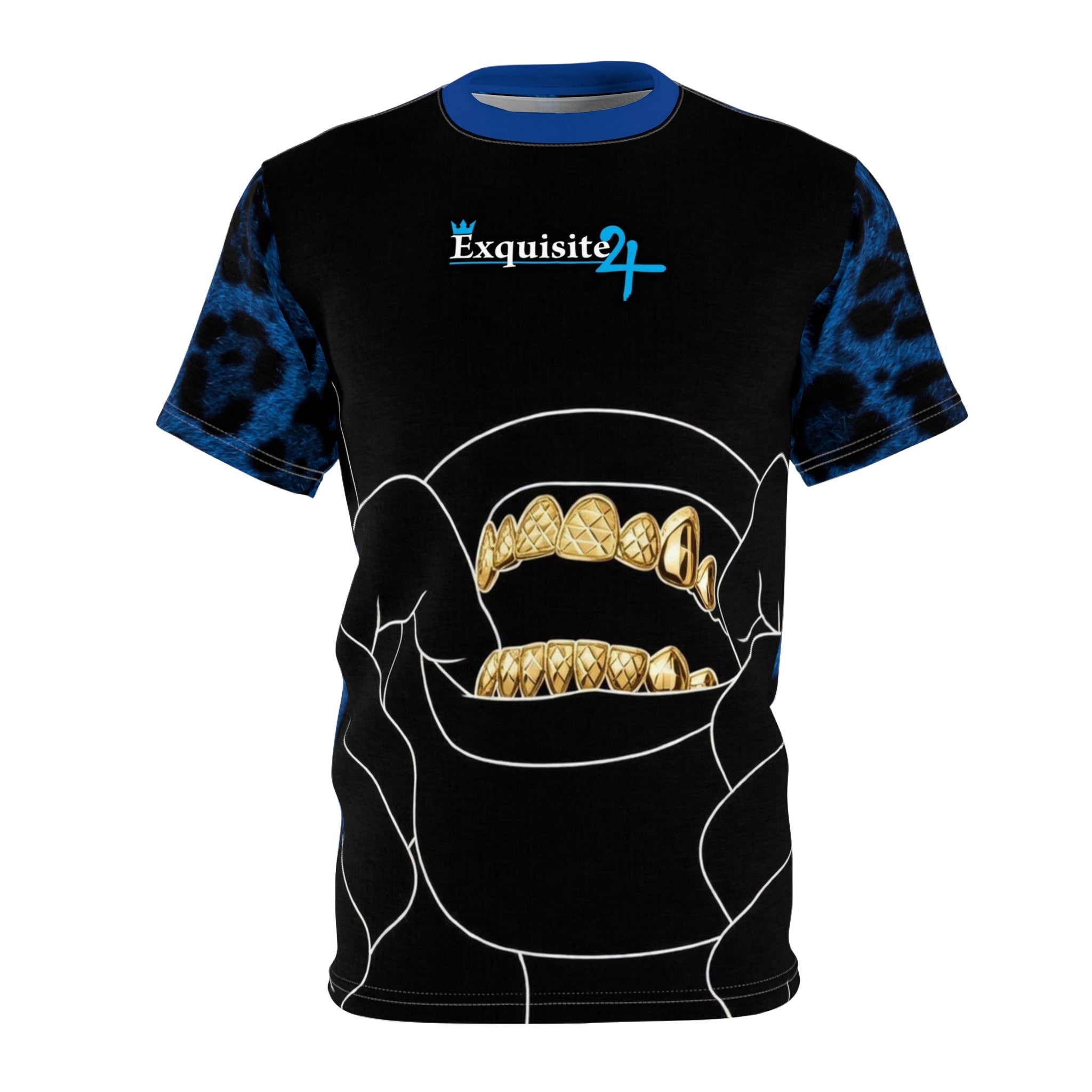 Blue Leopard Gold Grillz Graphic Tee