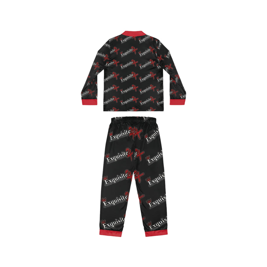 Satin Pajamas - Black & Red 'Exquisite 24' Printed Women's Sleep Set
