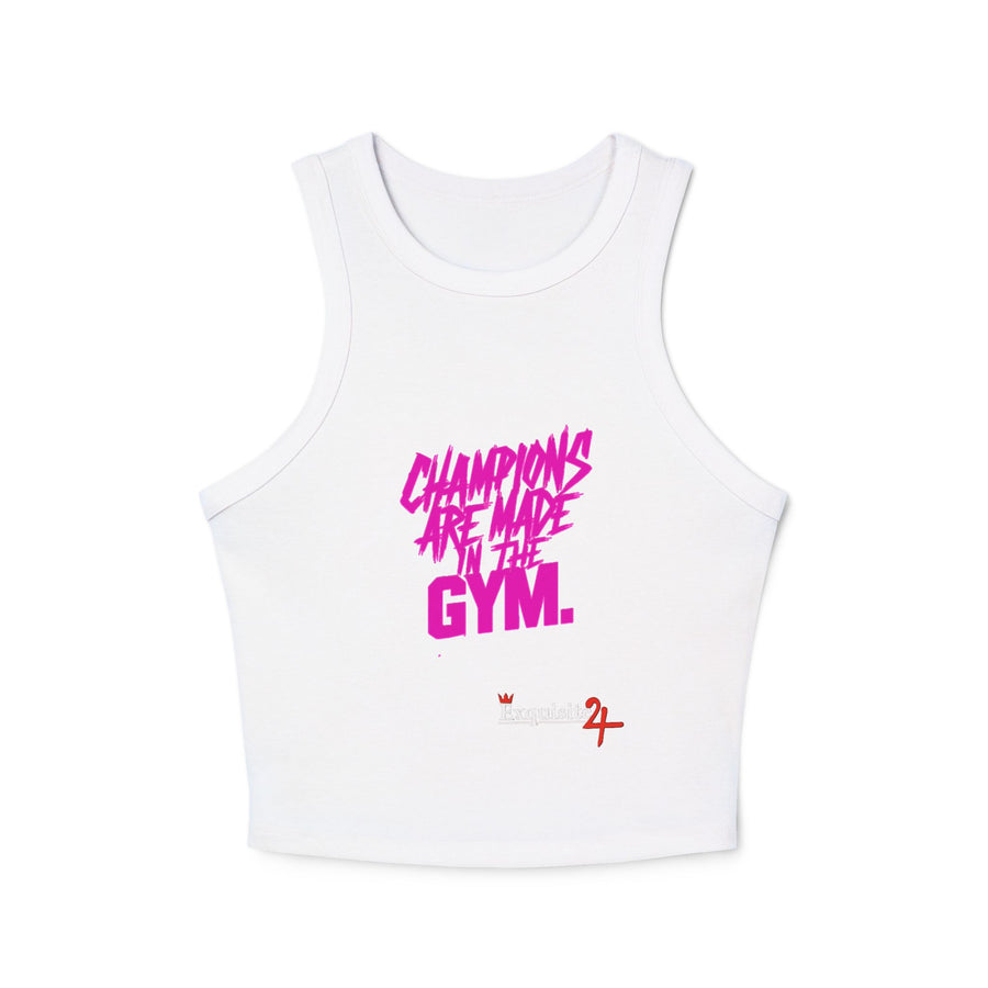 Women's 'Champions Are Made In The Gym' Pink Graphic Racer Tank Top