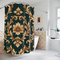 Baroque Floral Shower Curtain — Gold Damask