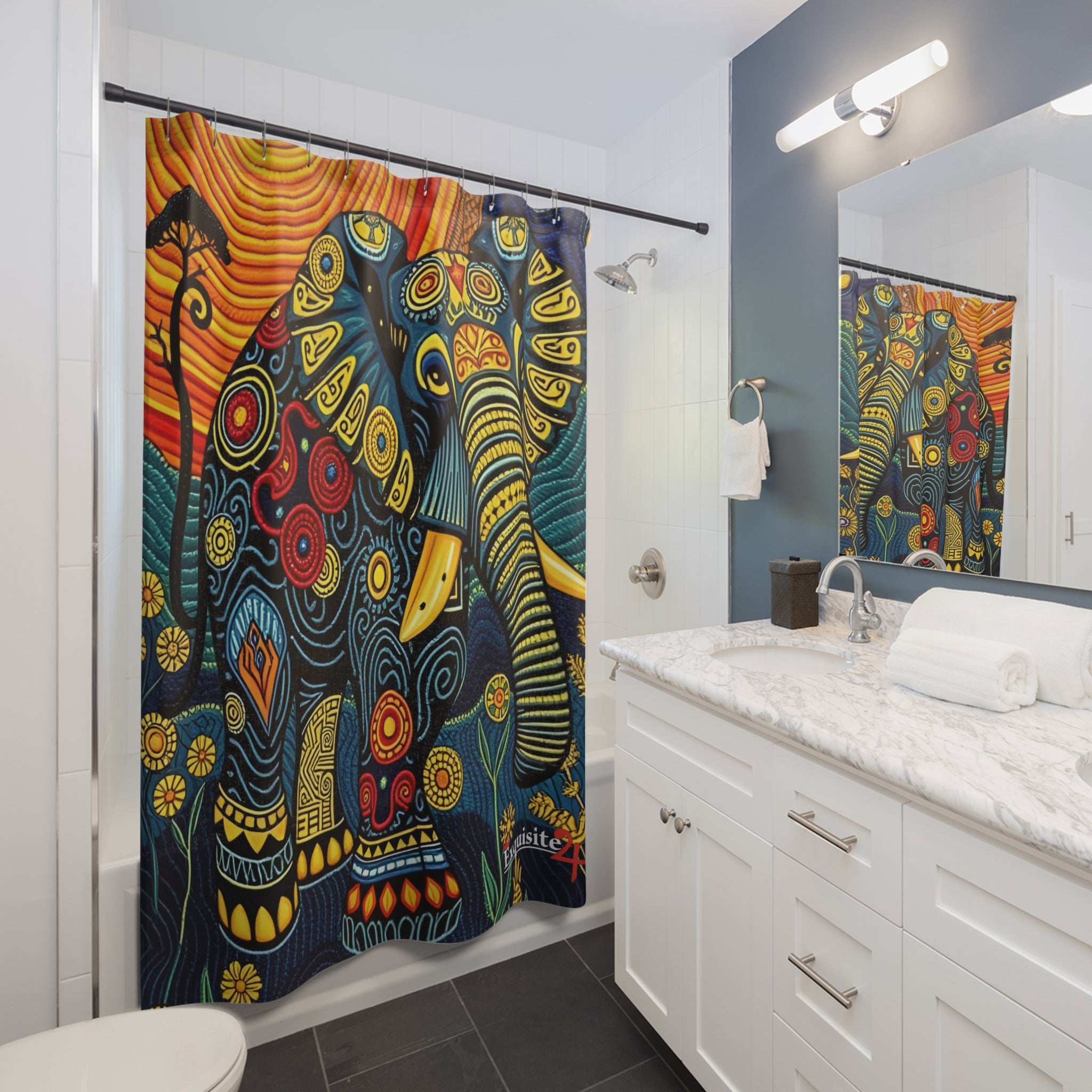 Elephant Mandala Shower Curtain — Colorful Bohemian Bath Decor