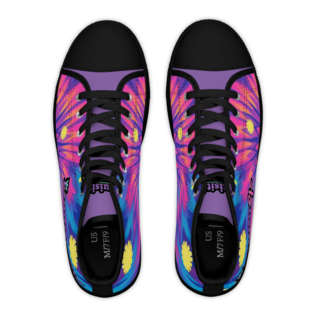 Women's High Top Sneakers — Vibrant Tie-Dye Floral High-Top Shoes
