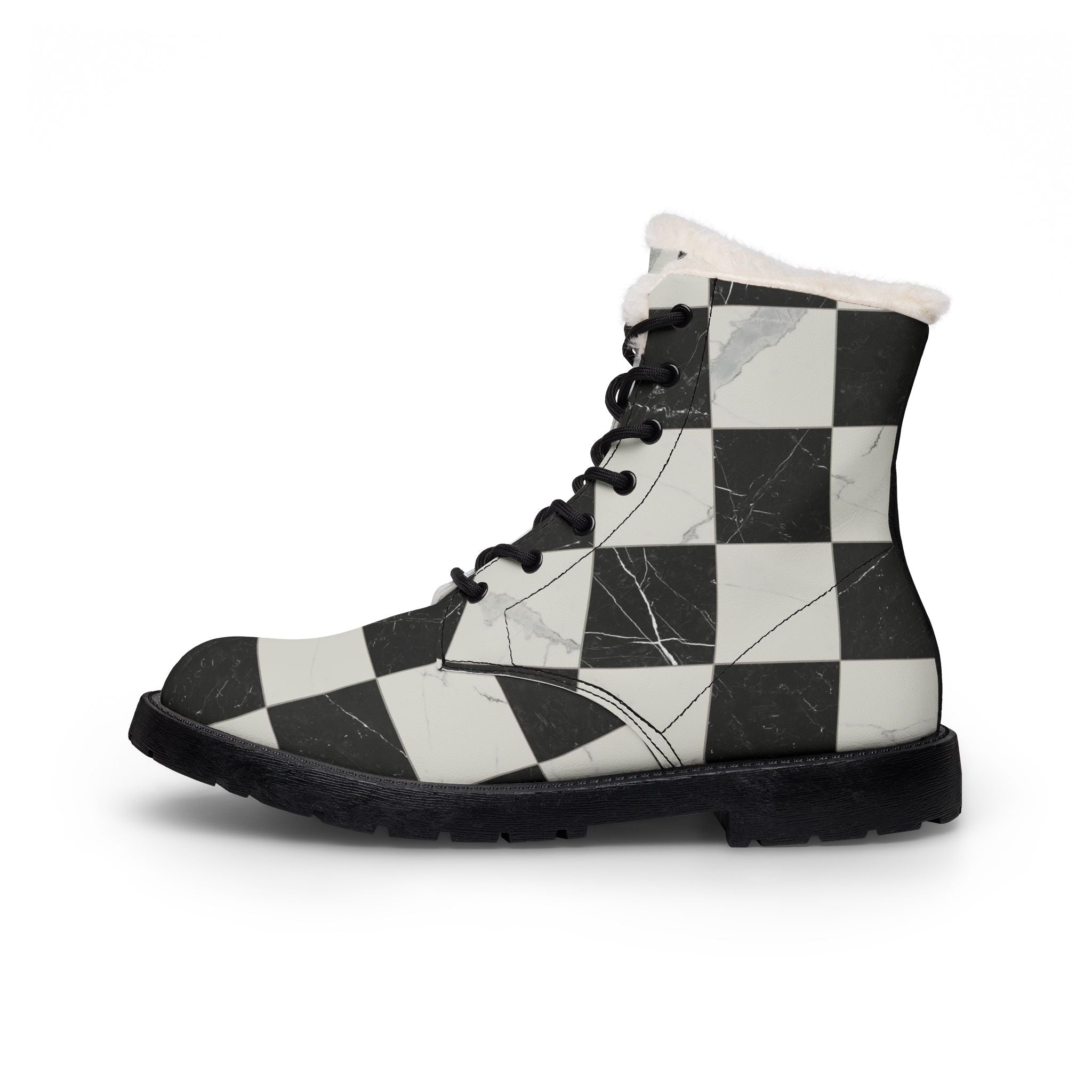 Women's Checkerboard Fur-Lined Leather Boots