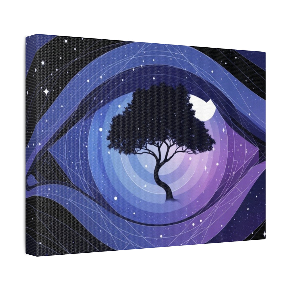 Night Tree Stretched Canvas Wall Art — Mystical Purple Galaxy Eye Design