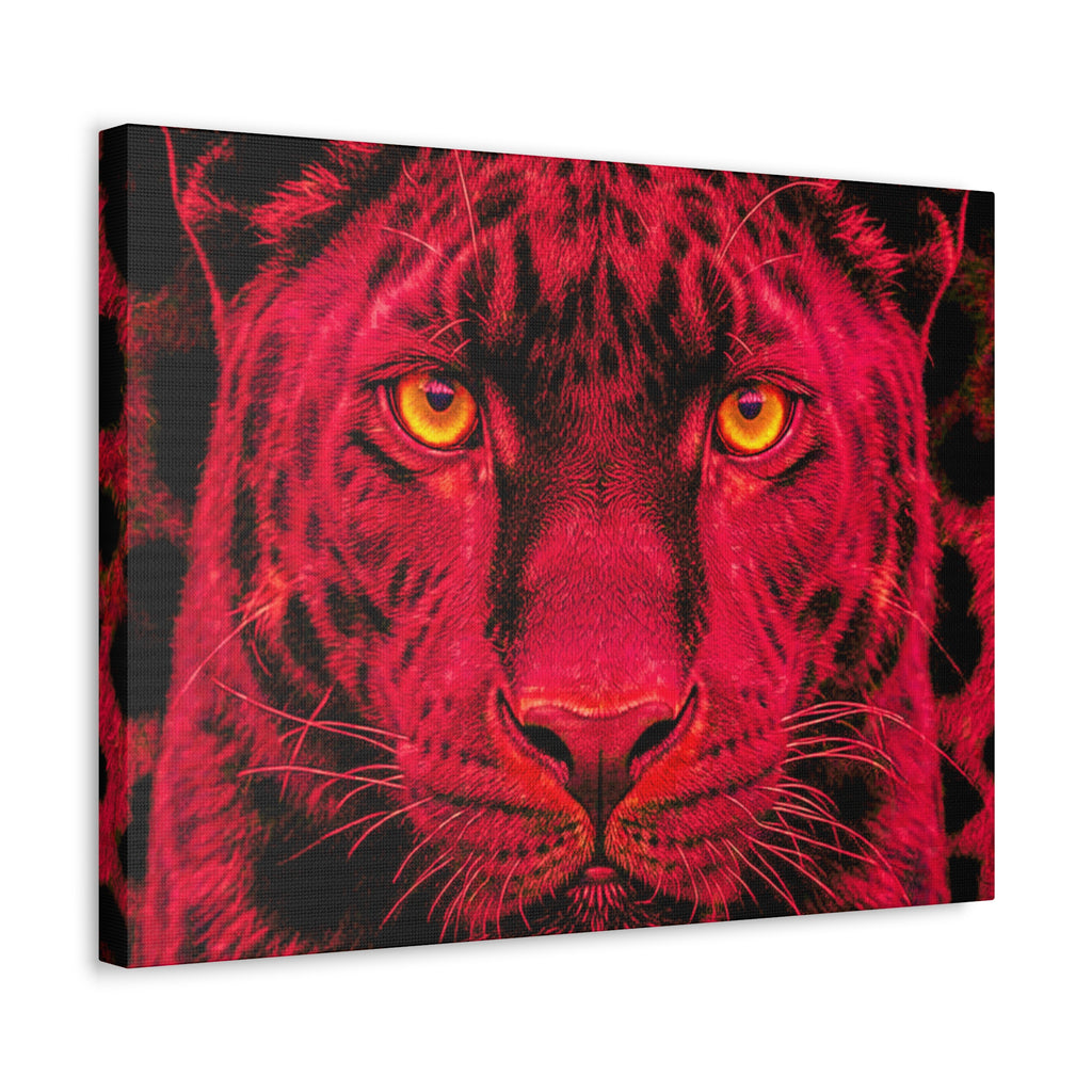 Red Panther Canvas Wall Art — Bold Neon Portrait Stretched Canvas