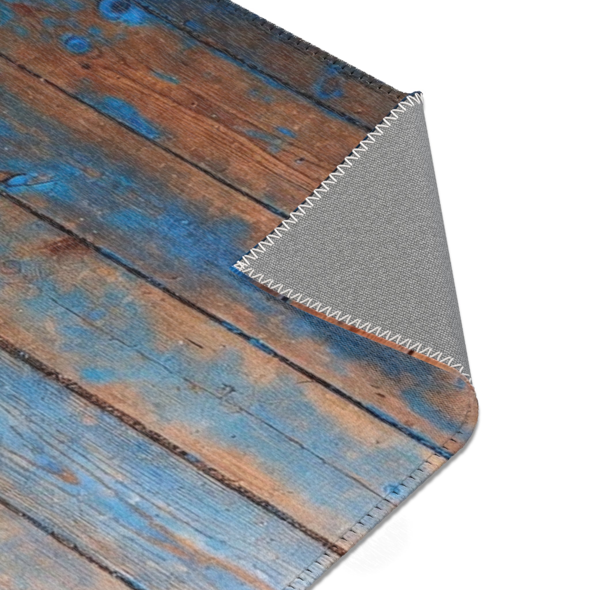 Rustic Blue Patina Wood Area Rug — Distressed Coastal Floor Decor