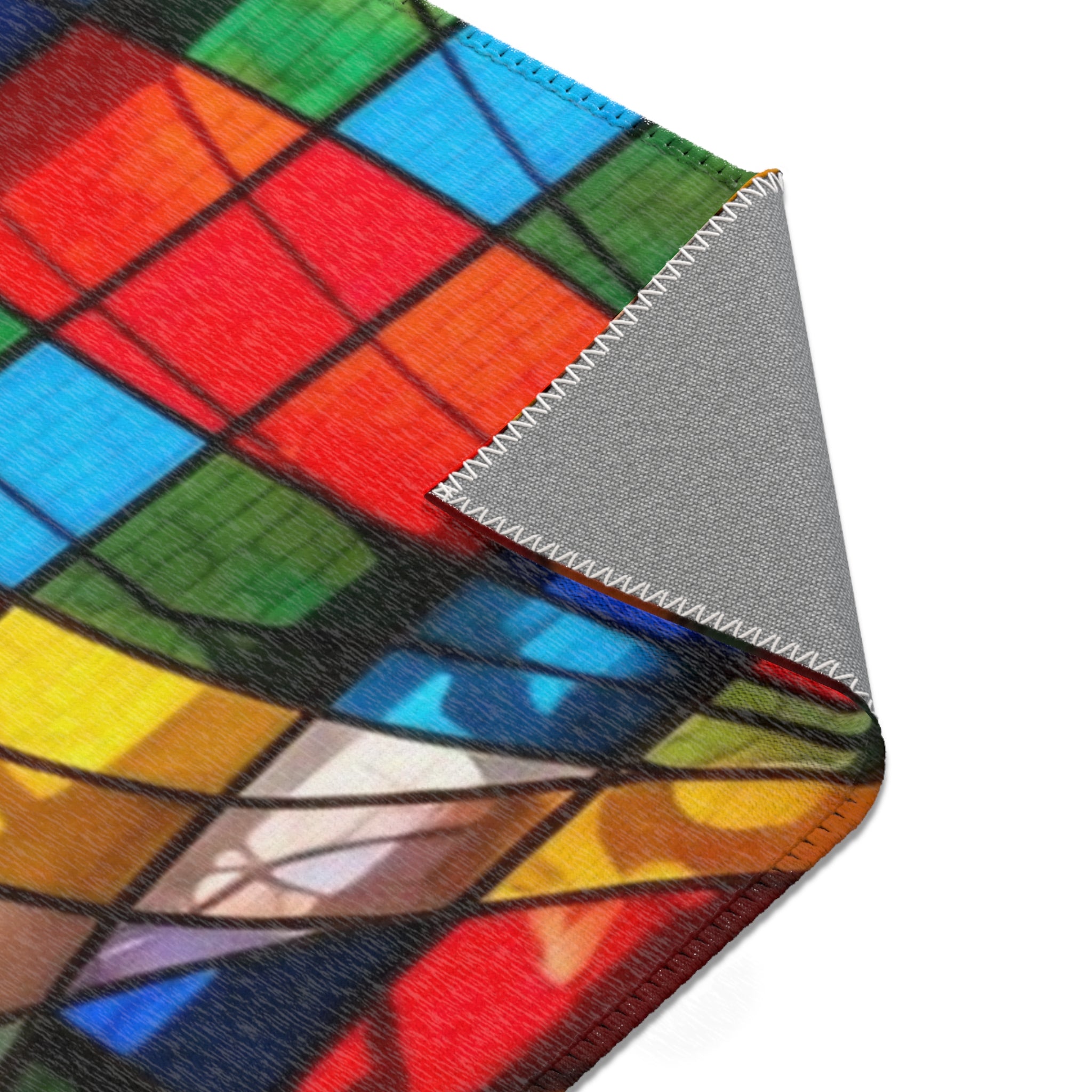 Stained Glass Mosaic Area Rug — Vibrant Geometric Decorative Floor Mat