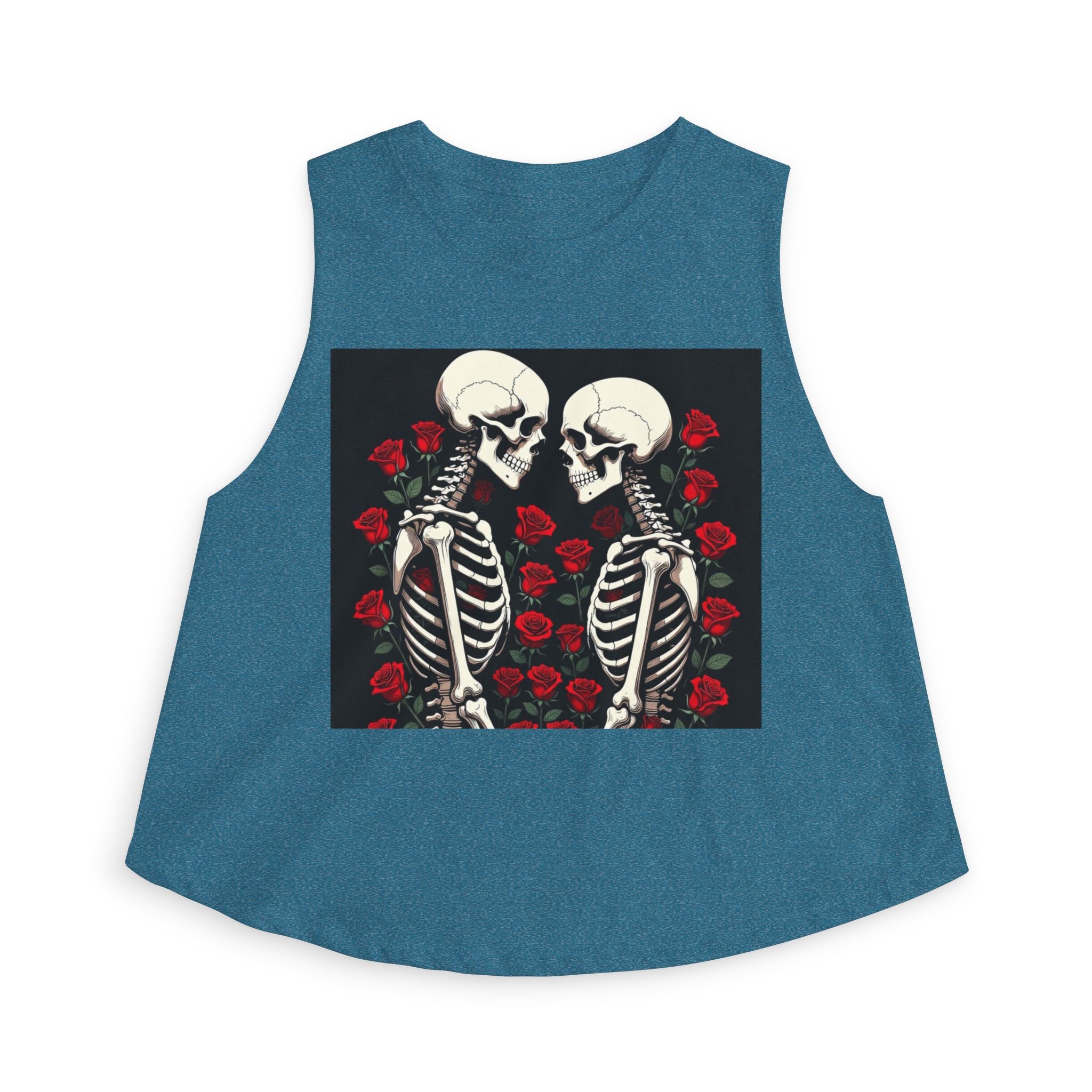 Skeleton Kiss Crop Top — Gothic Rose Couple Graphic Tank