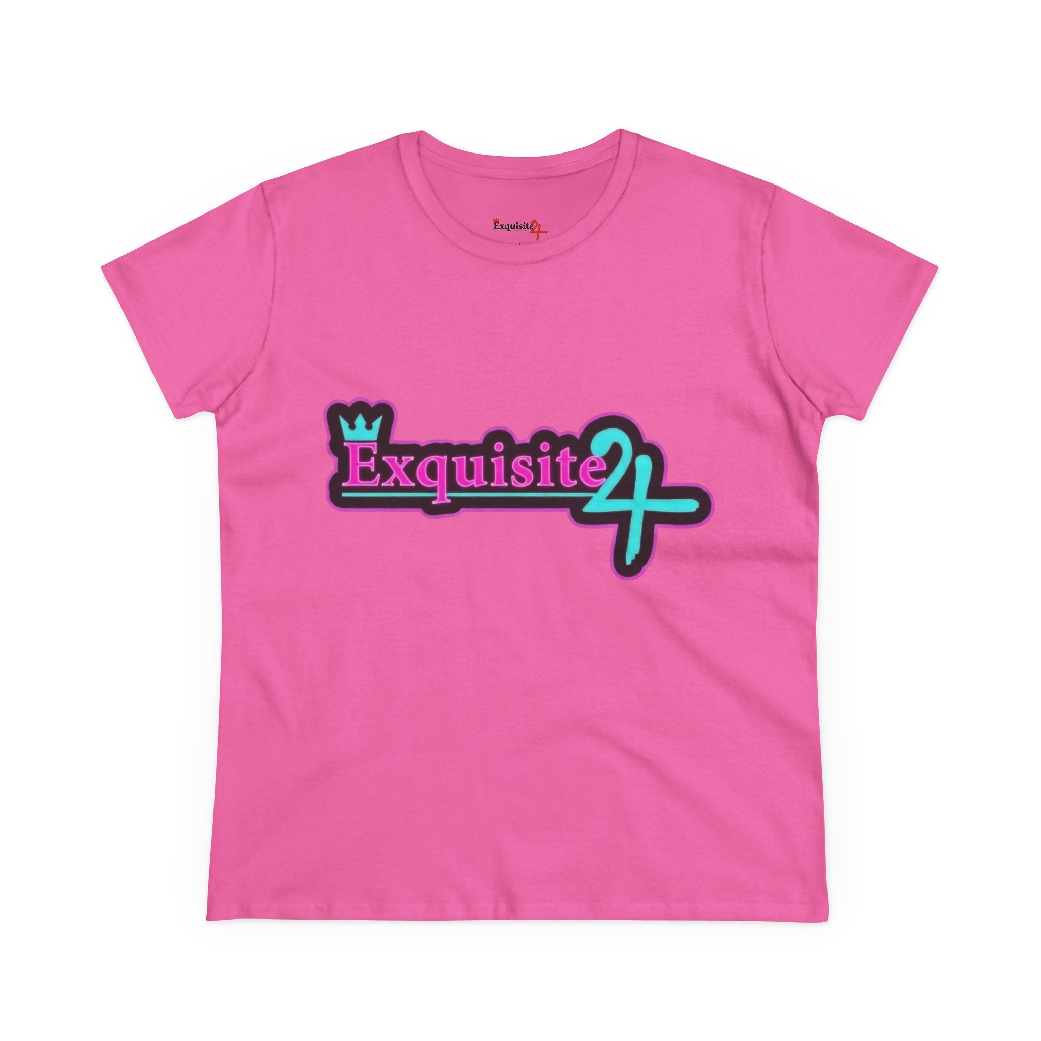 Exquisite 24 Sticker Logo Women's Graphic Tee – Neon Cotton Candy