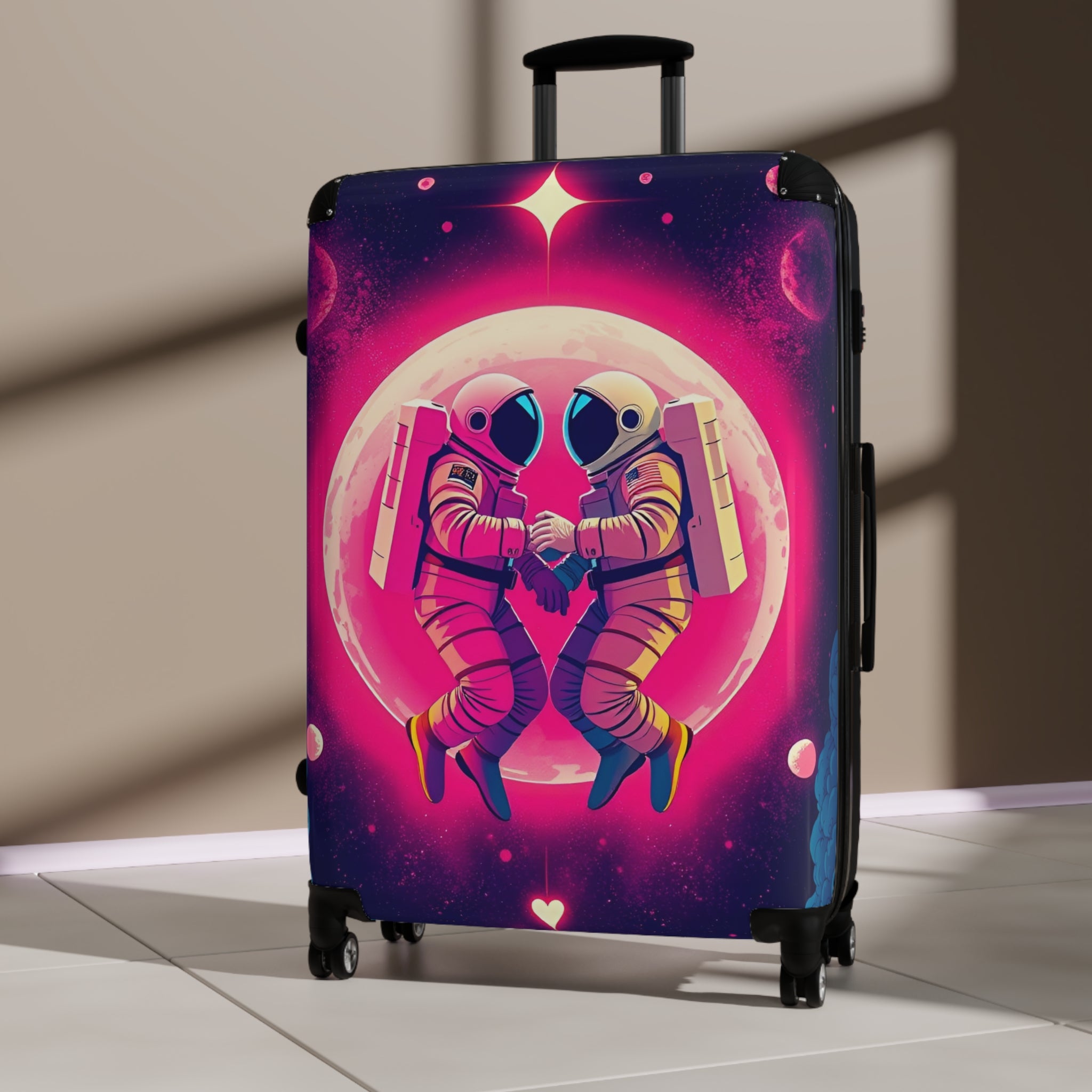 Cosmic Love Suitcase – Pink Astronaut Couple Carry-On