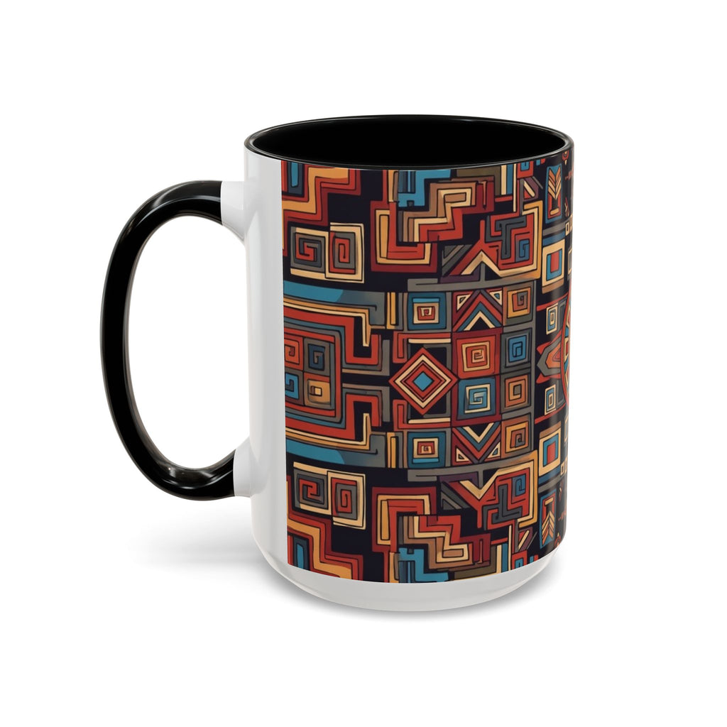 Boho Geometric Accent Mug — Colorful Tribal Pattern Coffee Cup