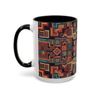 Boho Geometric Accent Mug — Colorful Tribal Pattern Coffee Cup