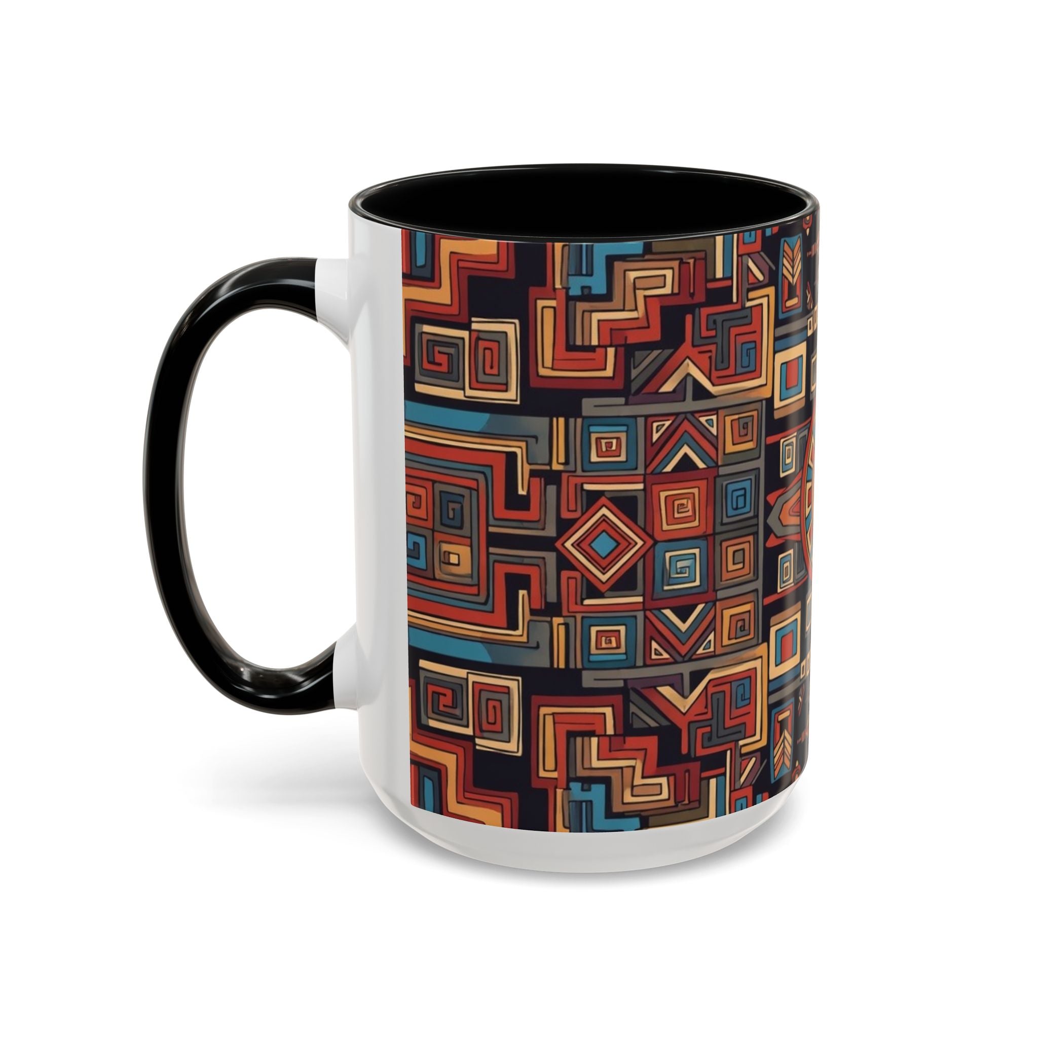 Boho Geometric Accent Mug — Colorful Tribal Pattern Coffee Cup