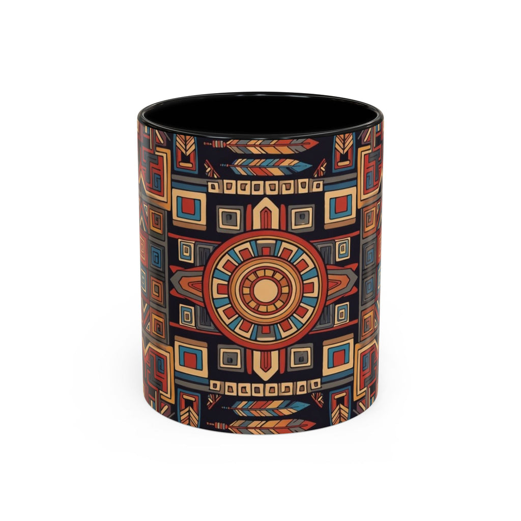 Boho Geometric Accent Mug — Colorful Tribal Pattern Coffee Cup