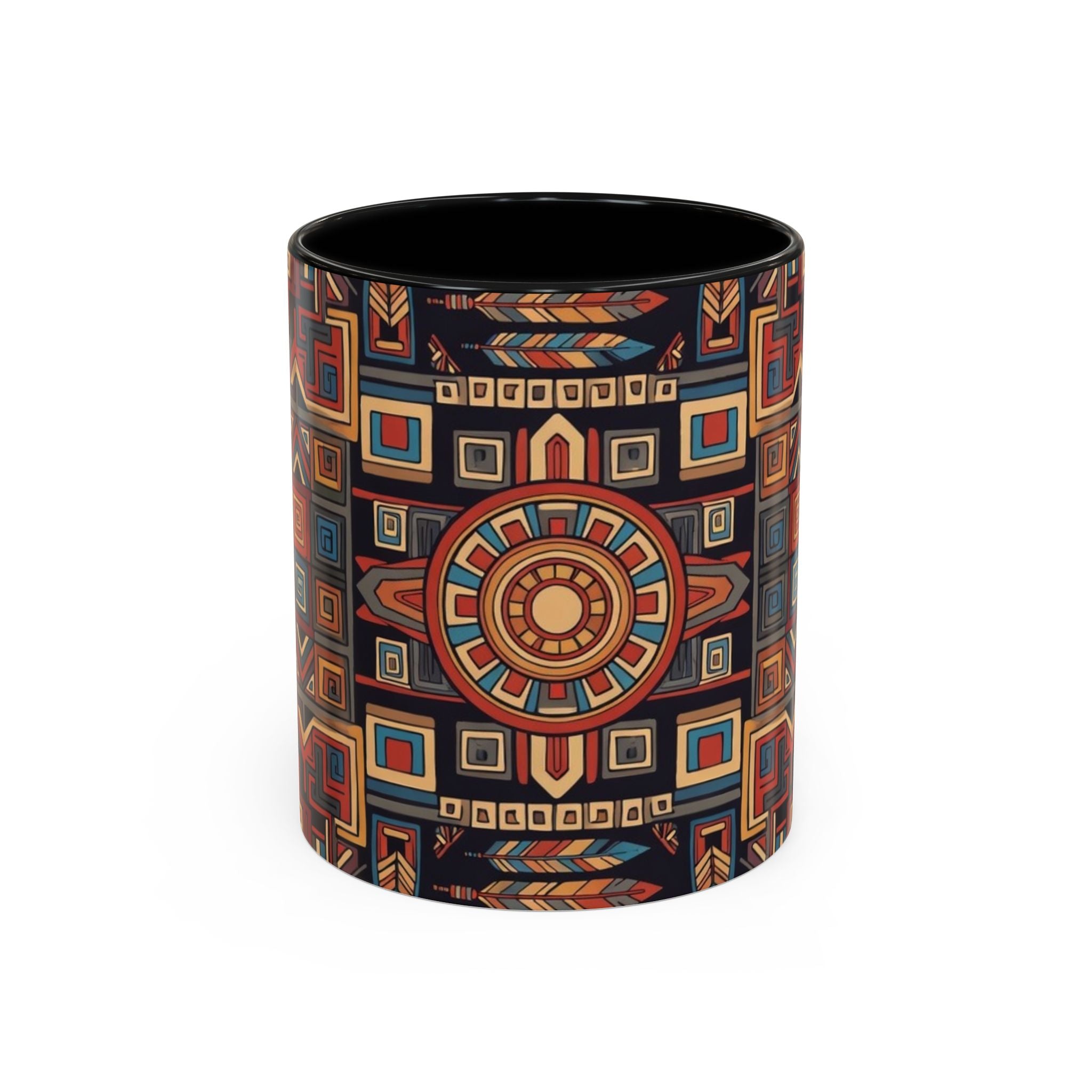 Boho Geometric Accent Mug — Colorful Tribal Pattern Coffee Cup