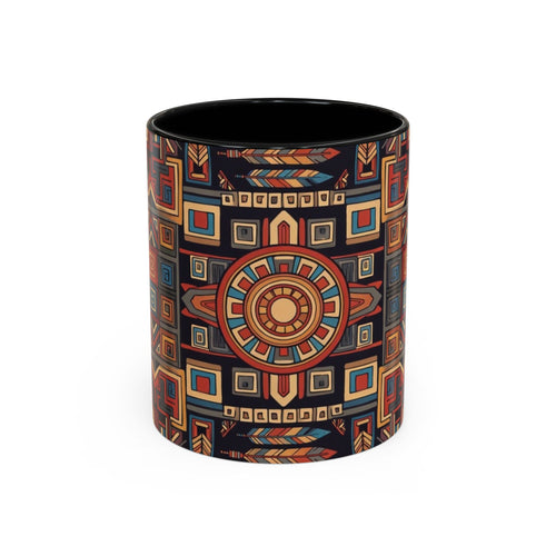 Boho Geometric Accent Mug — Colorful Tribal Pattern Coffee Cup