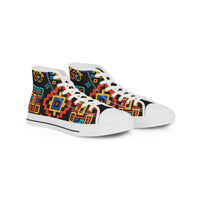 Ethnic Geo Pattern High Top Sneakers — Colorful Tribal-Inspired Men's Shoes