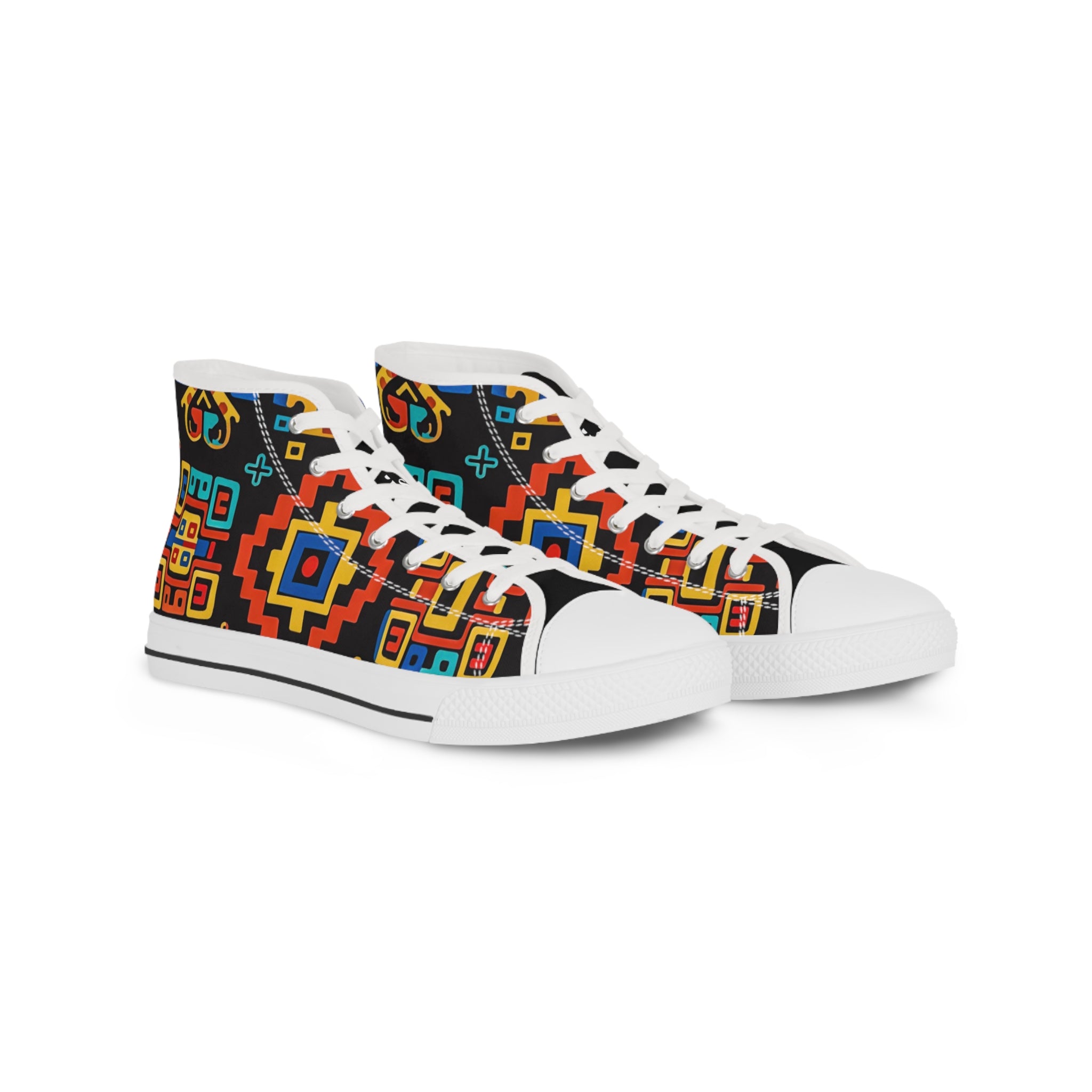 Ethnic Geo Pattern High Top Sneakers — Colorful Tribal-Inspired Men's Shoes