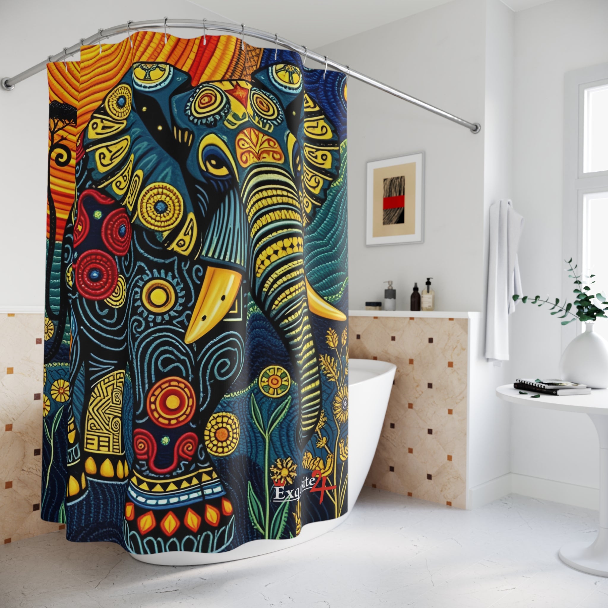Elephant Mandala Shower Curtain — Colorful Bohemian Bath Decor