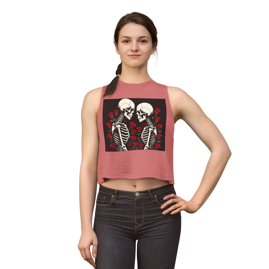 Skeleton Kiss Crop Top — Gothic Rose Couple Graphic Tank