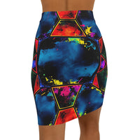 Nebula Geometric Pencil Skirt — Vibrant Galaxy Print Mid‑Waist Skirt
