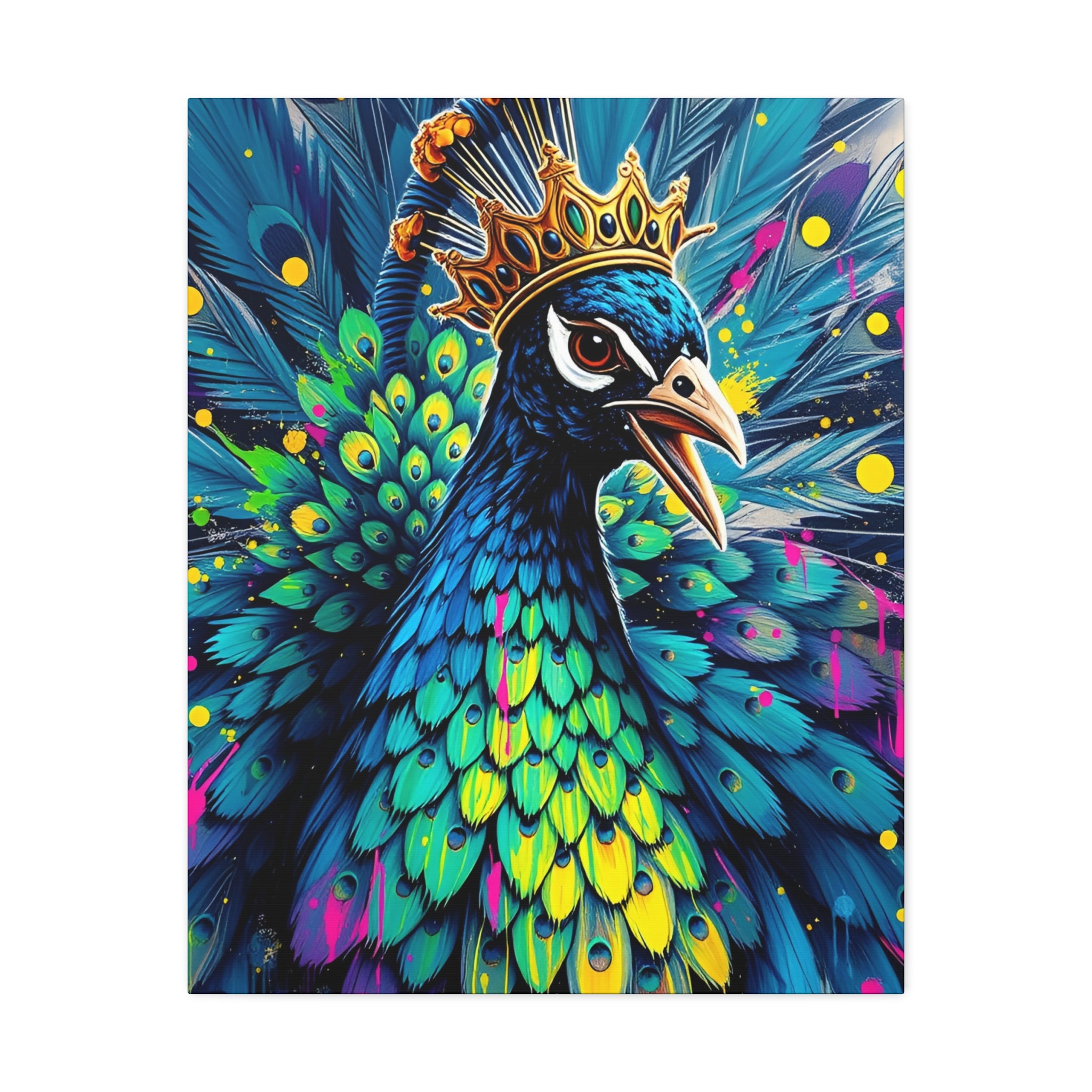 Peacock King Stretched Canvas – Vibrant Crowned Peacock Wall Art