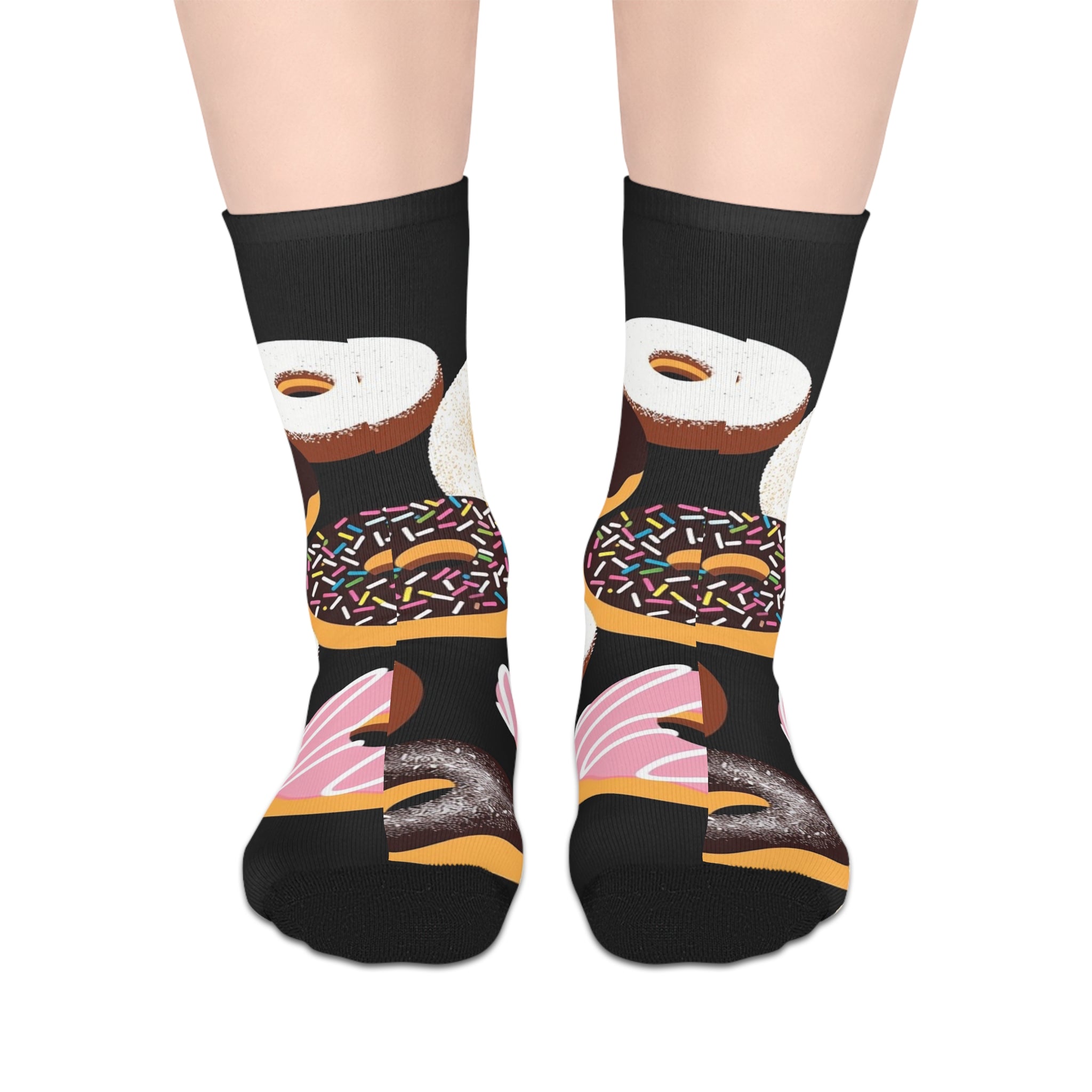 Donut Print Mid-Length Socks — Colorful Sprinkles & Frosting Novelty Socks