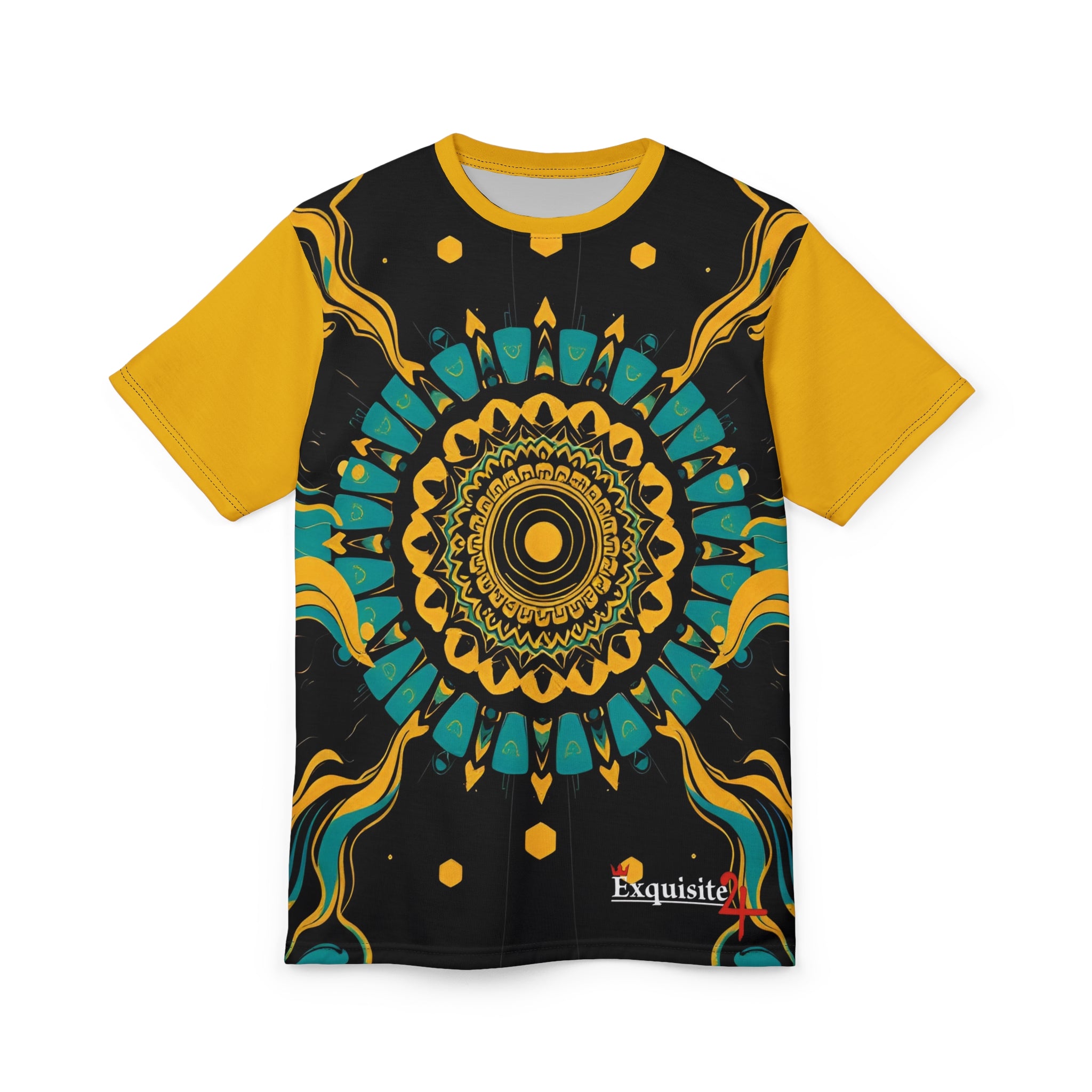 Mandala Burst Cut & Sew Tee — Yellow Teal All-Over Print