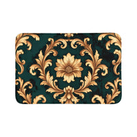Baroque Floral Toilet 3-Piece Bath Mat Set – Emerald & Gold Ornate Design