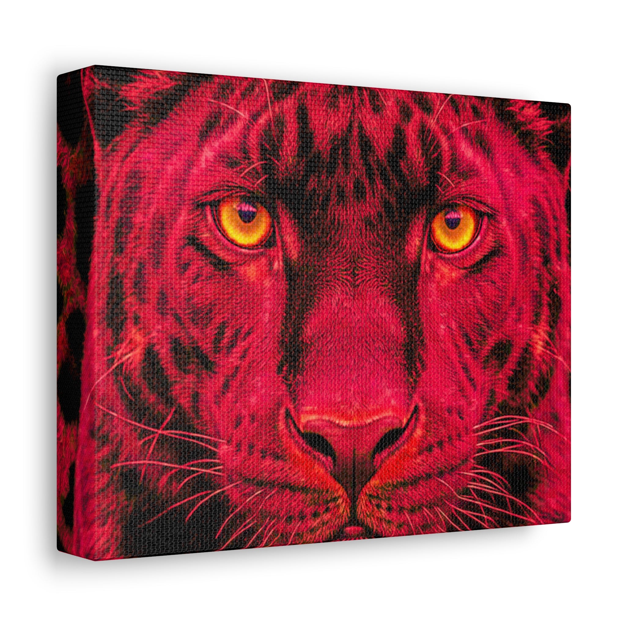 Red Panther Canvas Wall Art — Bold Neon Portrait Stretched Canvas