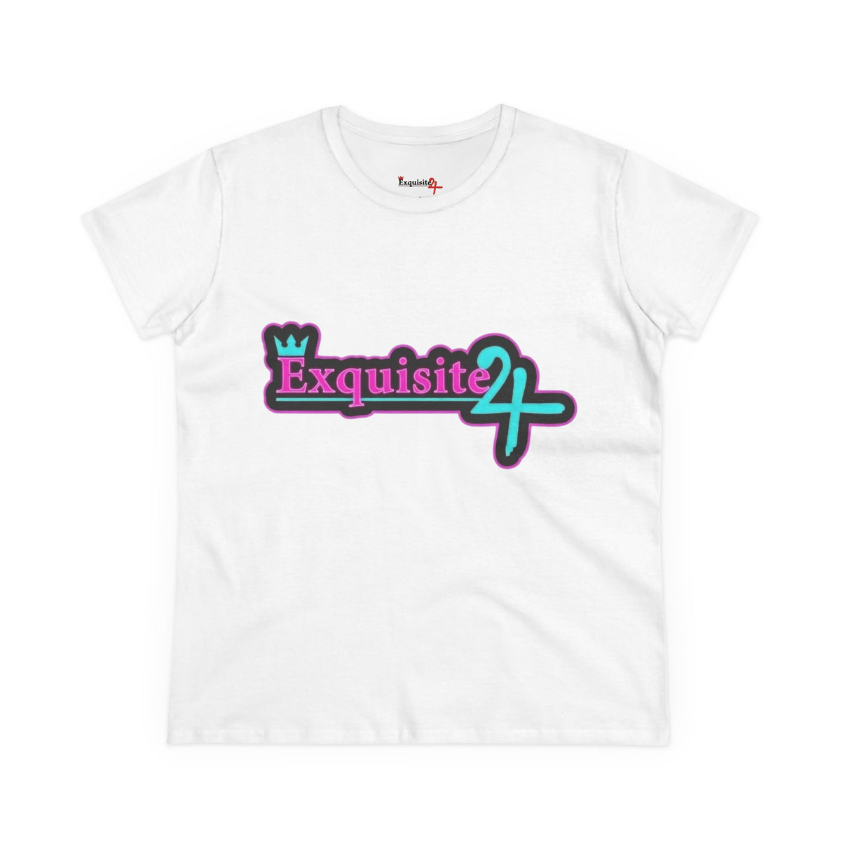 Exquisite 24 Sticker Logo Women's Graphic Tee – Neon Cotton Candy
