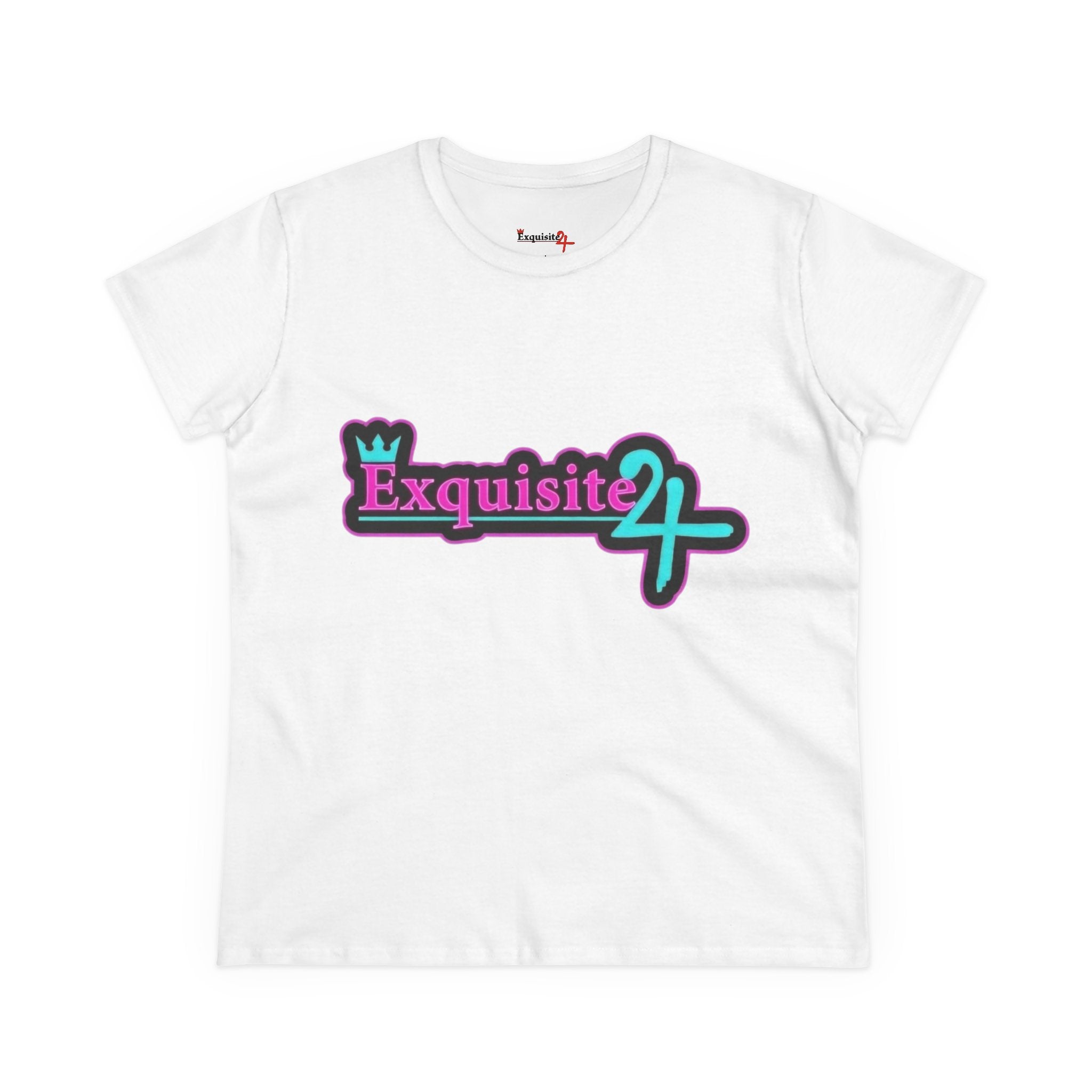 Exquisite 24 Sticker Logo Women's Graphic Tee – Neon Cotton Candy
