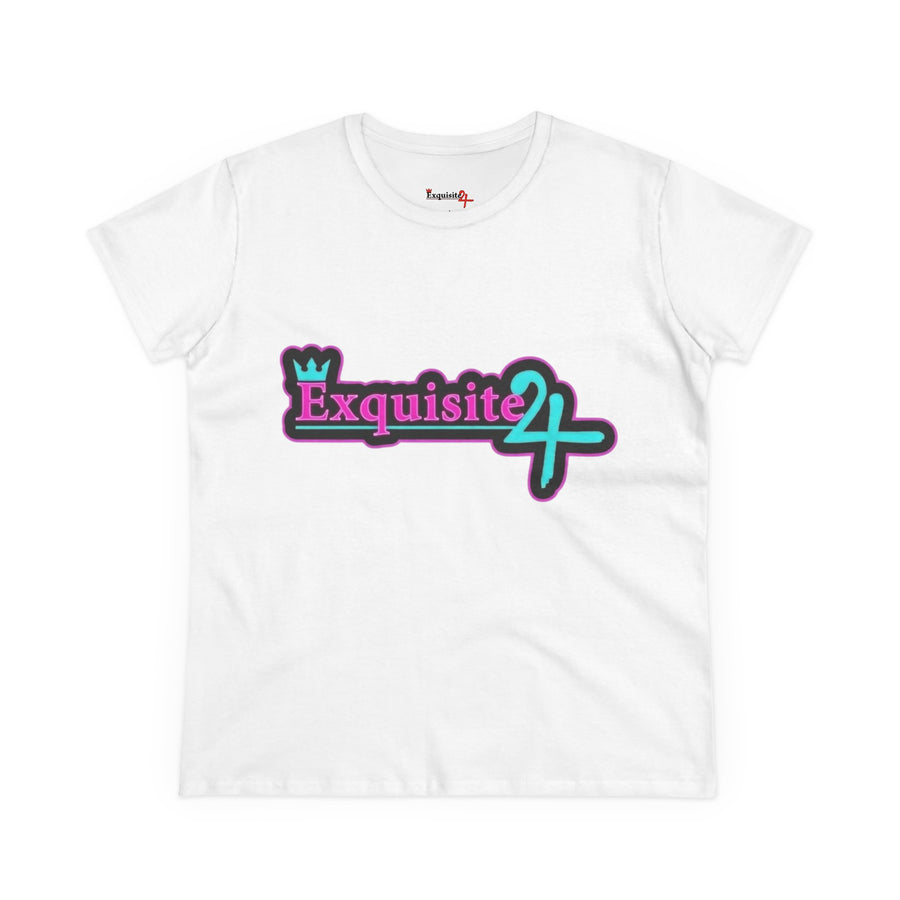 Exquisite 24 Sticker Logo Women's Graphic Tee – Neon Cotton Candy
