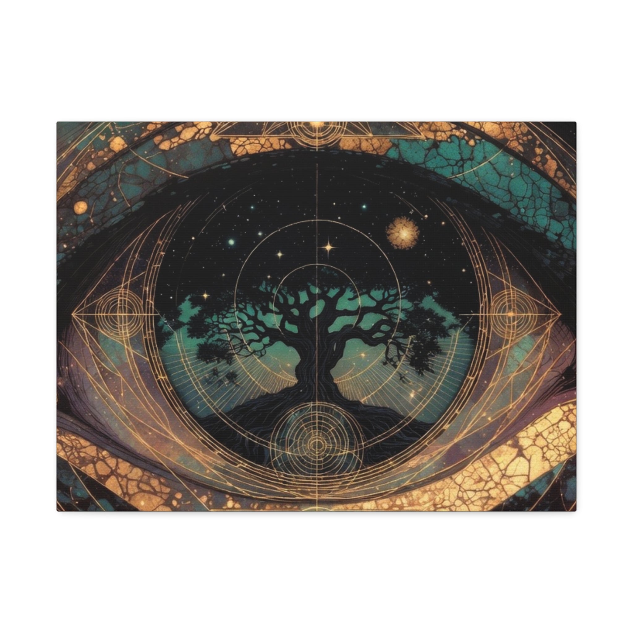 Mystic Tree of Life Stretched Canvas – Spiritual Cosmic Wall Art
