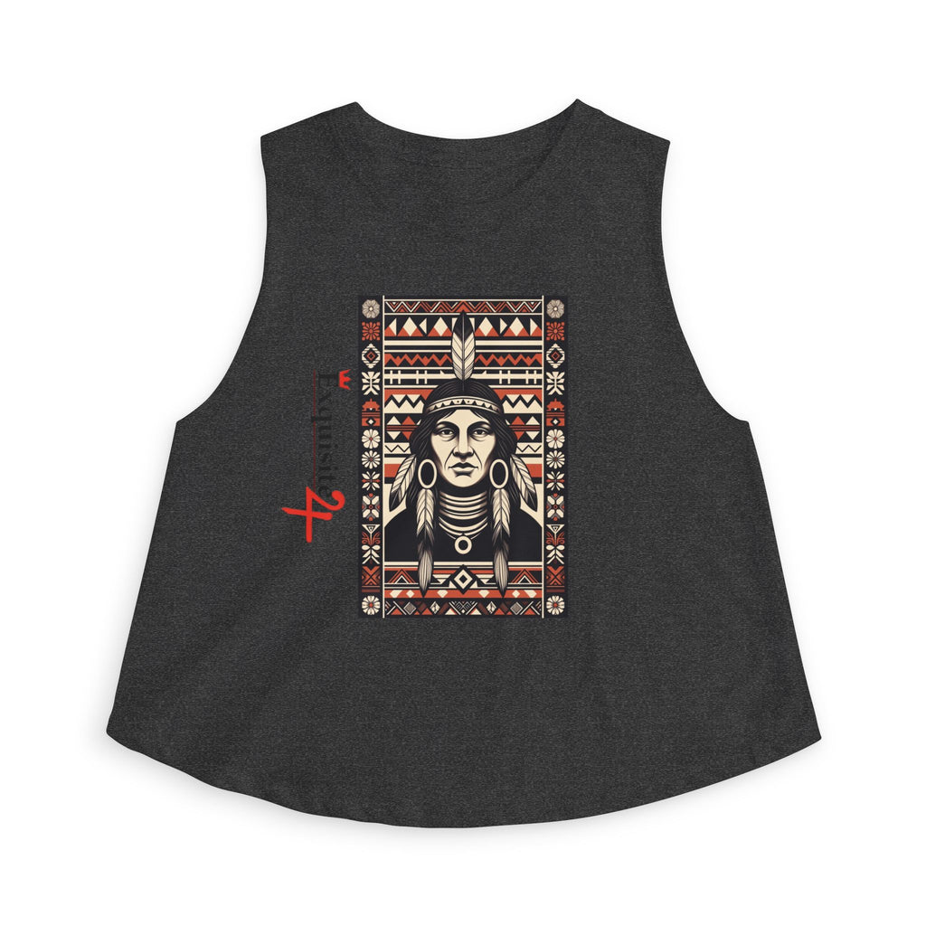 Native Inspired Tribal Portrait Crop Top — Boho Aztec Graphic Women's Tank