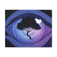 Night Tree Stretched Canvas Wall Art — Mystical Purple Galaxy Eye Design