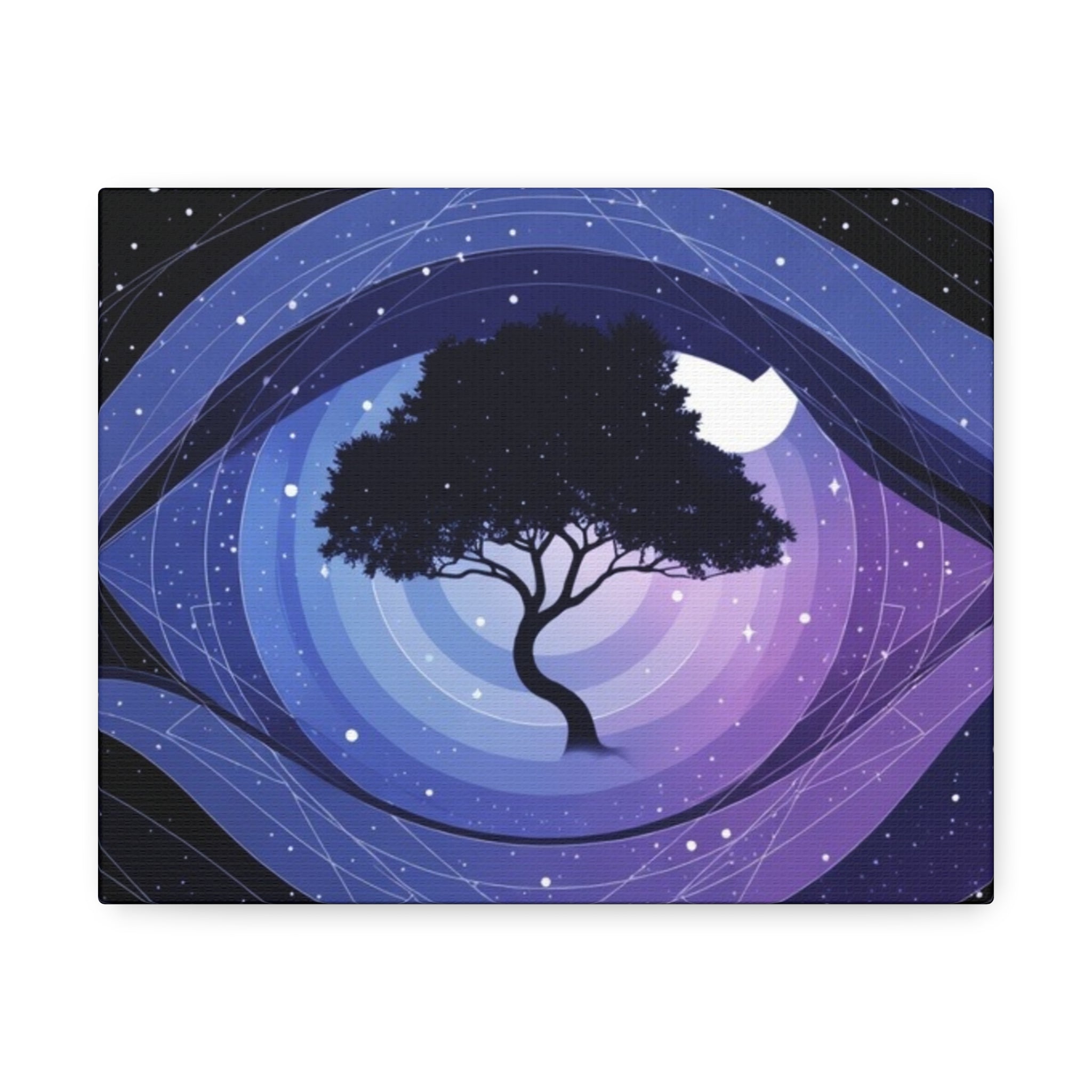 Night Tree Stretched Canvas Wall Art — Mystical Purple Galaxy Eye Design