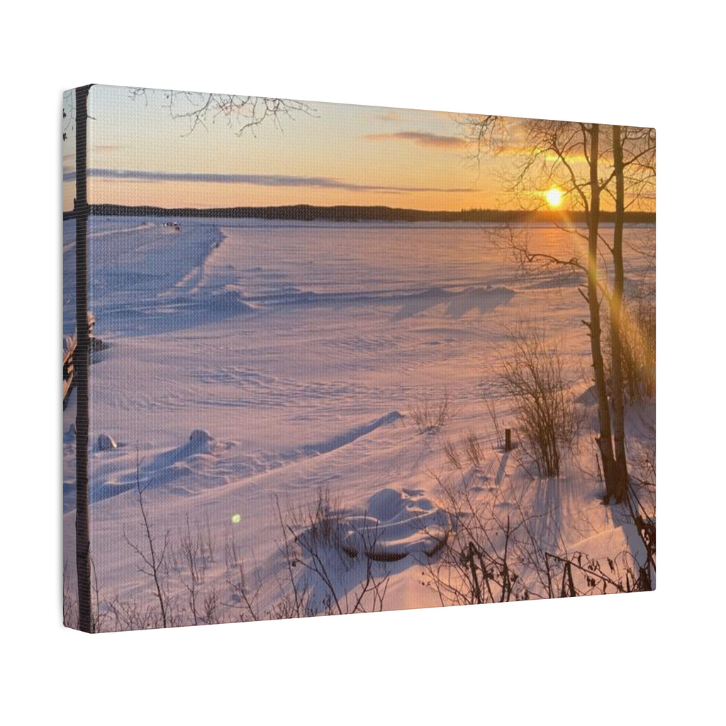 Sunset over Frozen Lake Stretched Canvas Wall Art