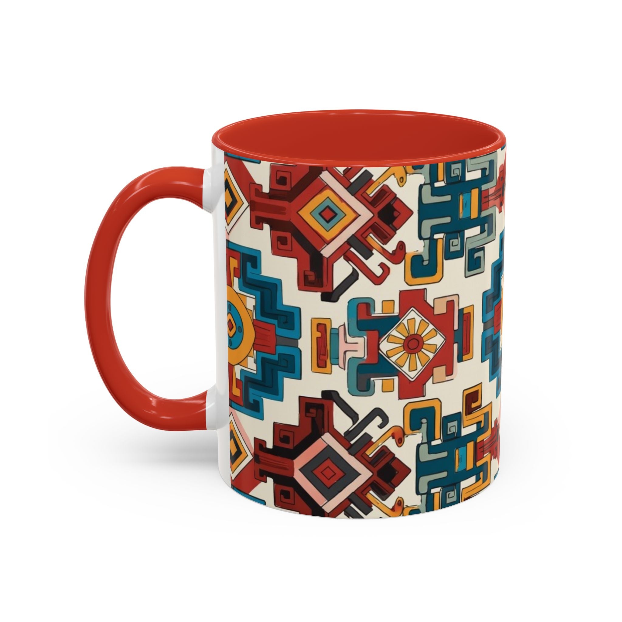 Southwestern Geometric Accent Mug — Color Interior Ceramic Coffee Cup