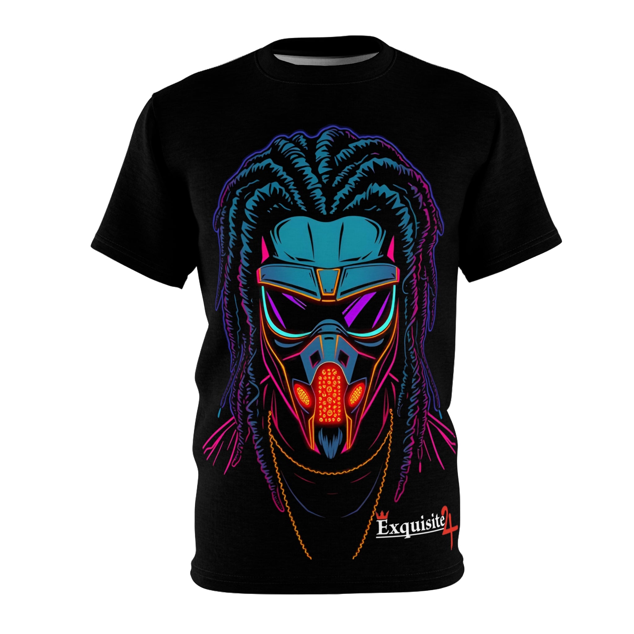 Neon Dreadmask T-Shirt — Cyberpunk Gas Mask Portrait All-Over Print