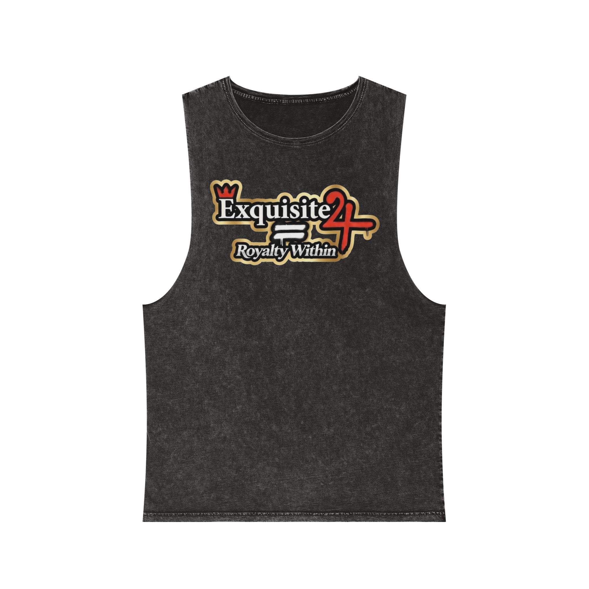 Exquisite 24 'Royalty Within' Stonewash Tank Top — Red Jewel & Blue Roses Graphic