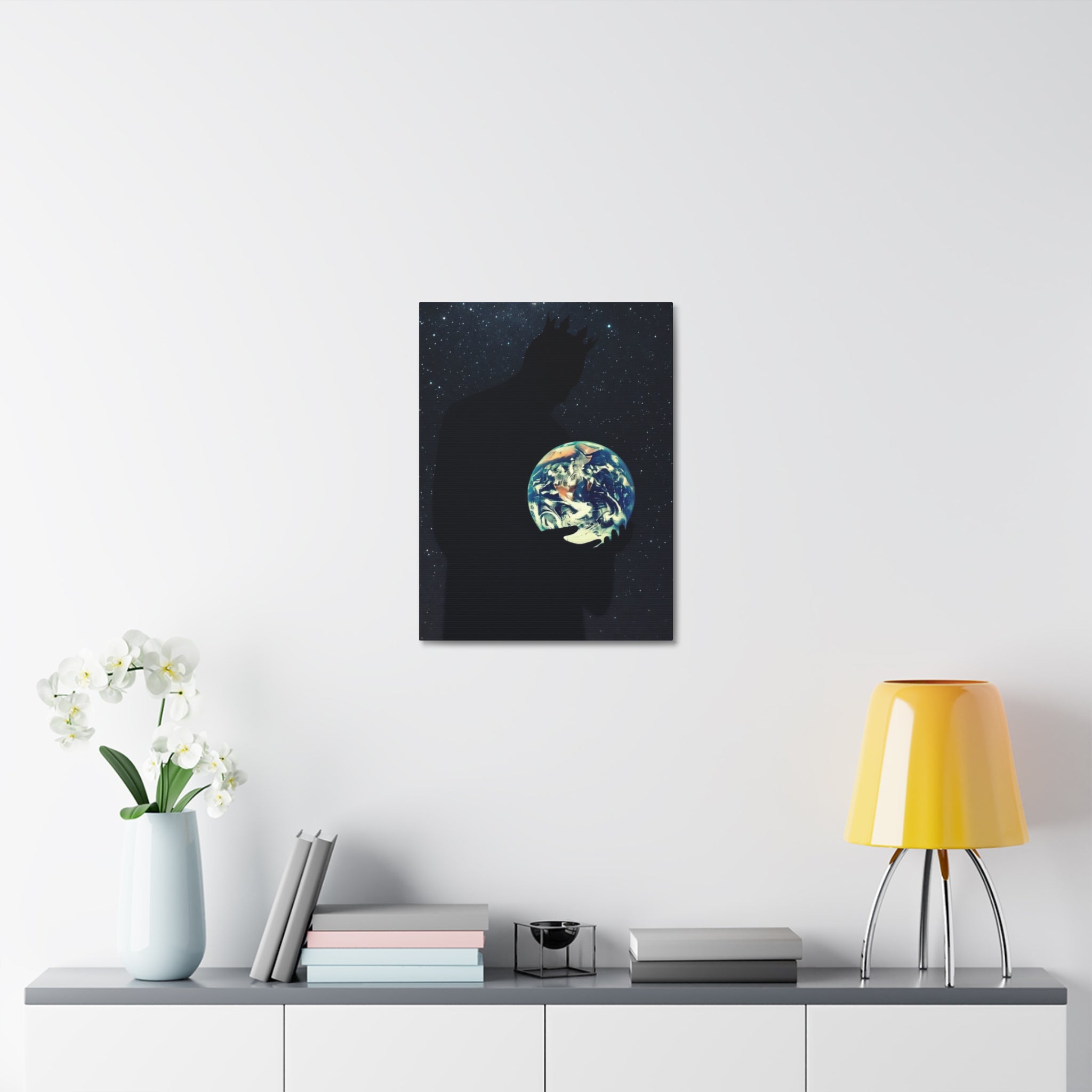 Earth Embrace Stretched Canvas — Cosmic Silhouette Wall Art