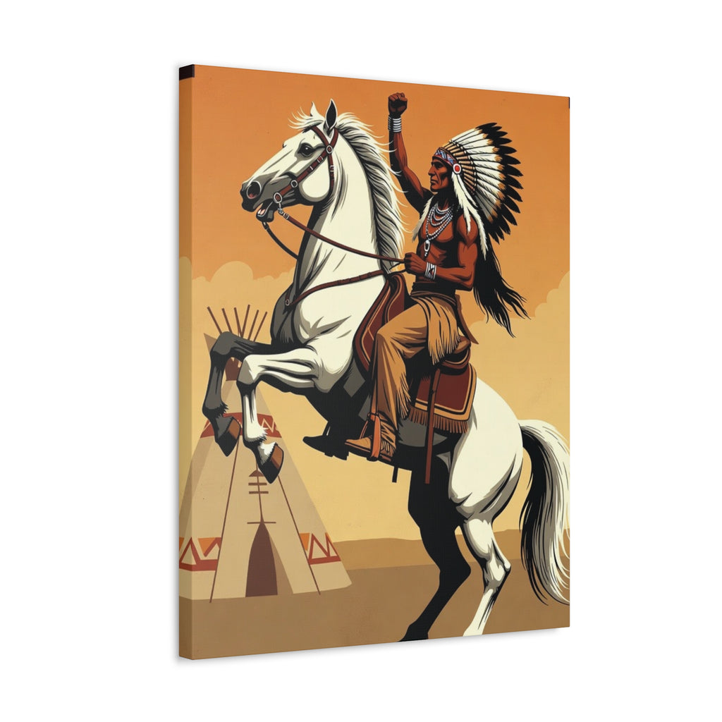 Aboriginal American Warrior on Horse — Stretched Canvas Wall Art