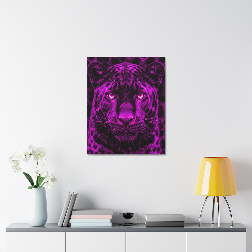 Purple Neon Panther Stretched Canvas – Vibrant Wall Art for Modern Rooms