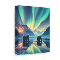 Aurora Polar Bears Stretched Canvas - Northern Lights Wildlife Wall Art