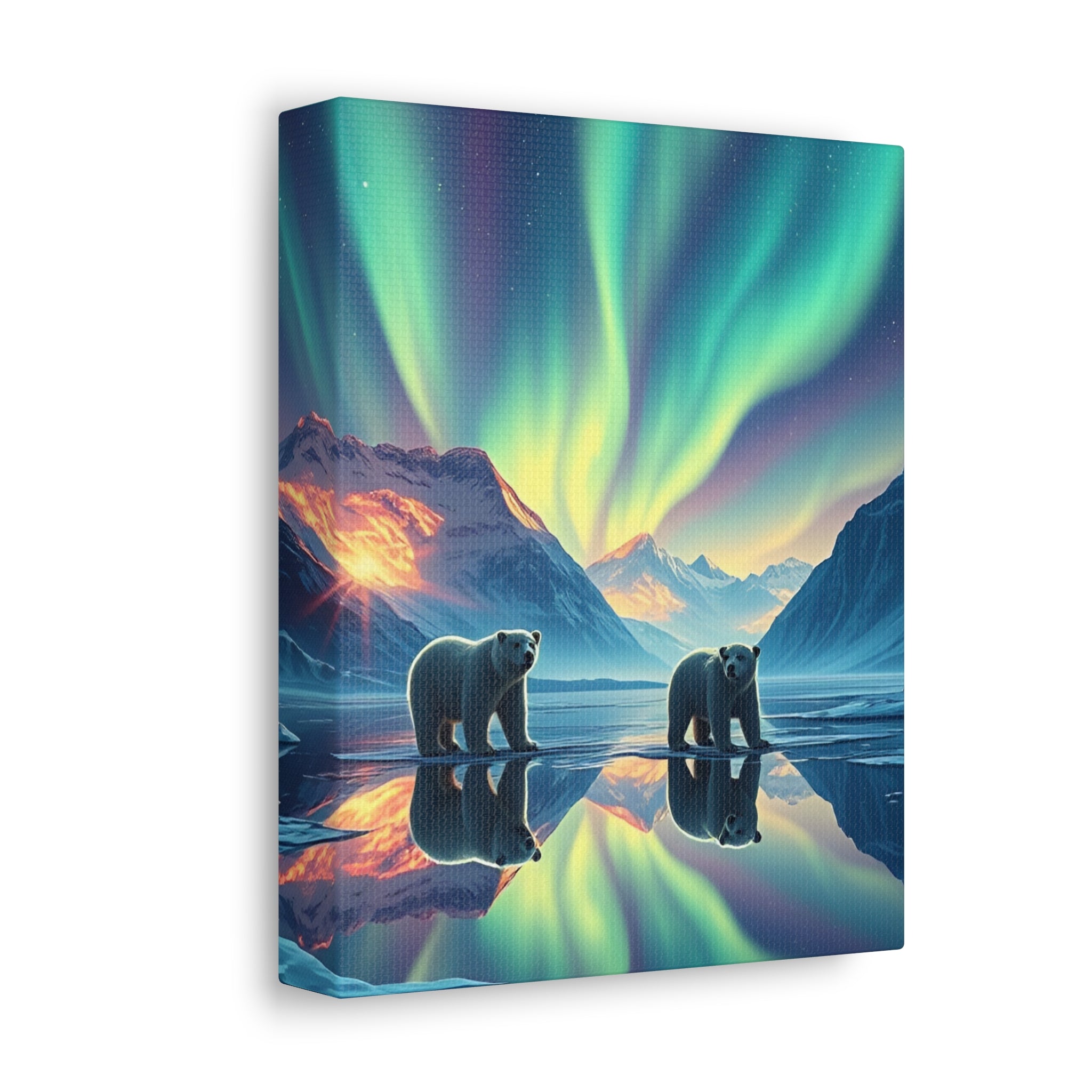 Aurora Polar Bears Stretched Canvas - Northern Lights Wildlife Wall Art