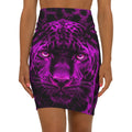 Purple Leopard Face Pencil Skirt — Bold Animal Print Mid-Waist Skirt
