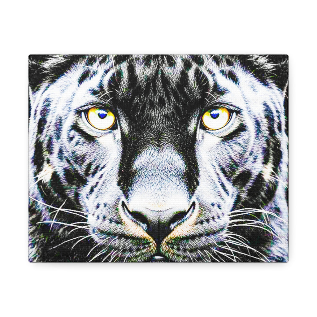 Leopard Portrait Stretched Canvas — Snow Leopard Wall Art with Yellow Eyes